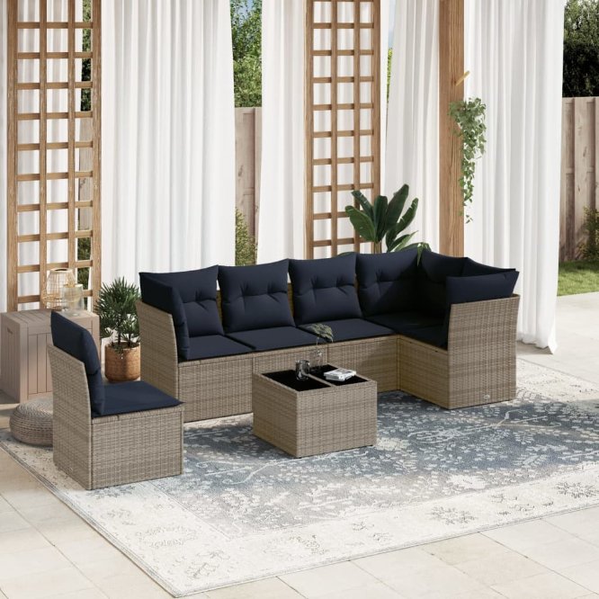 6-teiliges Gartensofa-Set mit Kissen, grau, Polyrattan