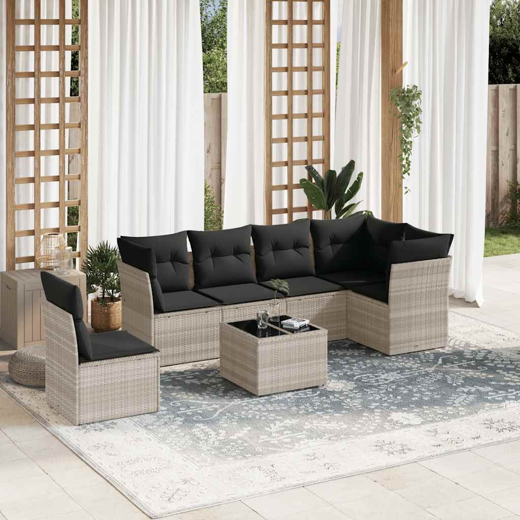 6-tlg. Garten-Sofagarnitur mit Kissen Schwarz Poly Rattan