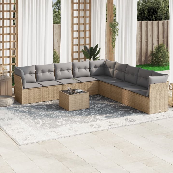 9-tlg. Garten-Sofagarnitur mit Kissen Schwarz Poly Rattan