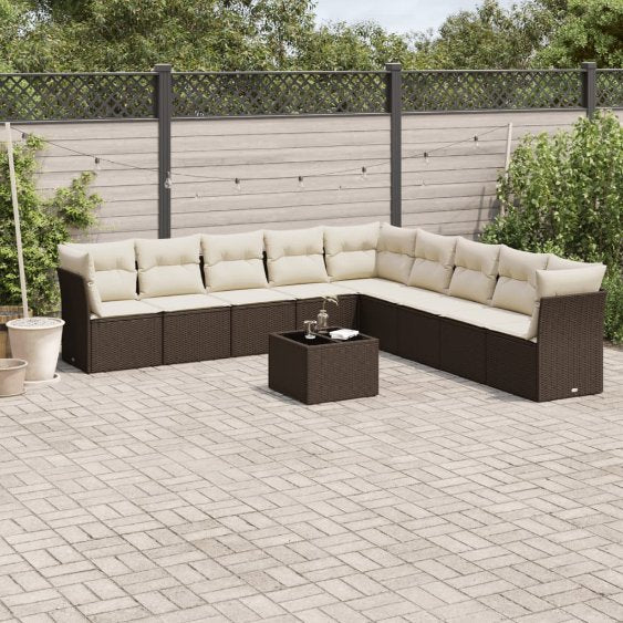 9-tlg. Garten-Sofagarnitur mit Kissen Schwarz Poly Rattan