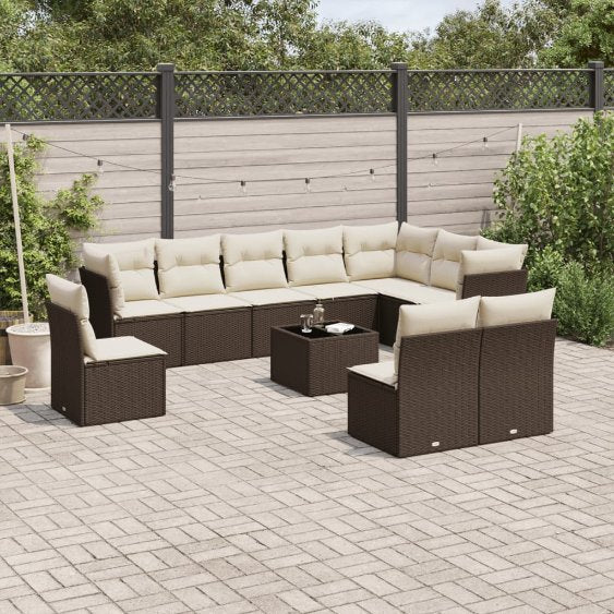 vidaXL 10-tlg. Garten-Sofagarnitur mit Kissen Schwarz Poly Rattan