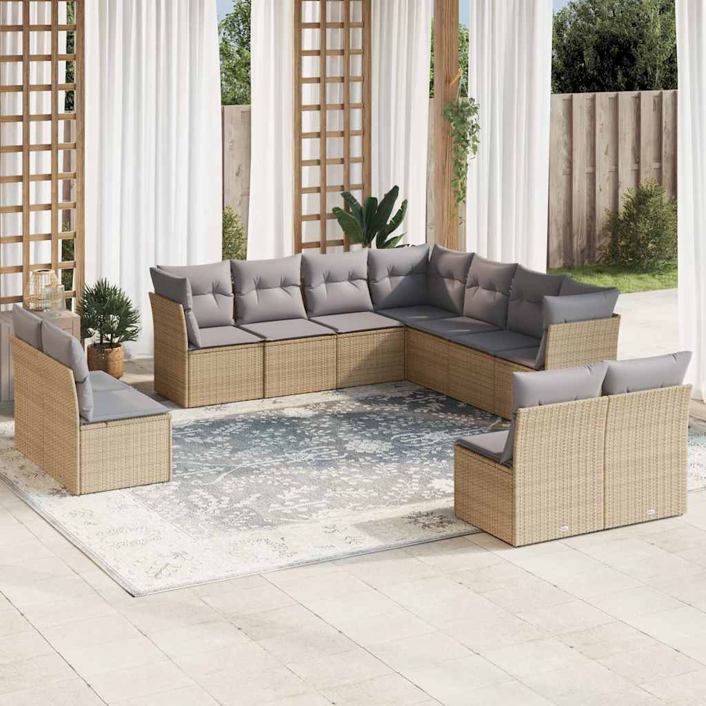 vidaXL 11-tlg. Garten-Sofagarnitur mit Kissen Schwarz Poly Rattan