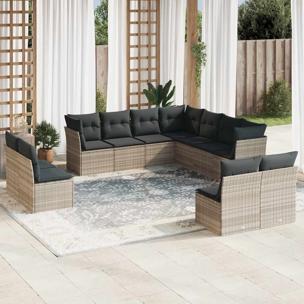 vidaXL 11-tlg. Garten-Sofagarnitur mit Kissen Schwarz Poly Rattan