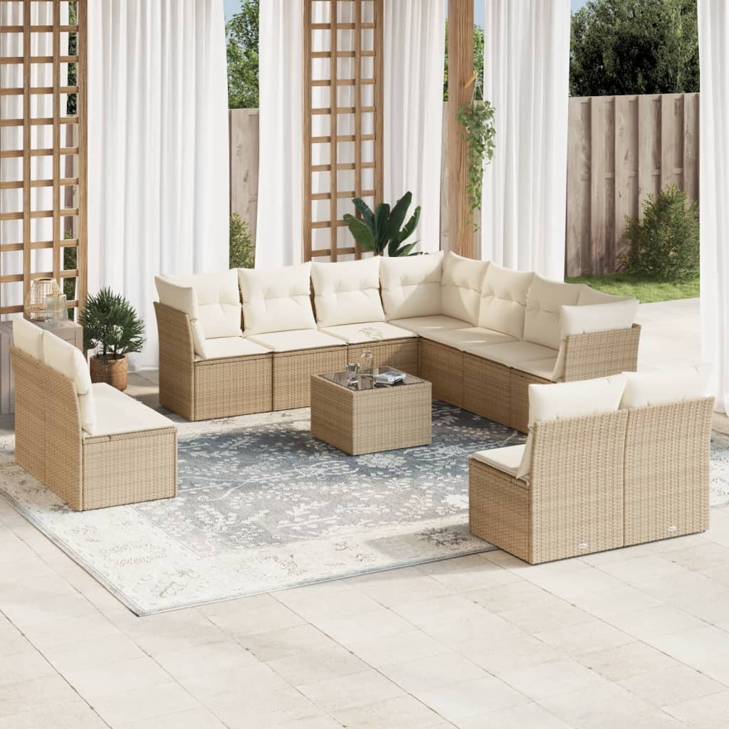 vidaXL 11-tlg. Garten-Sofagarnitur mit Kissen Schwarz Poly Rattan