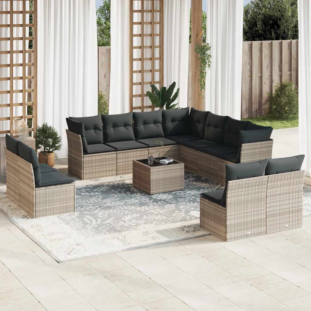 vidaXL 11-tlg. Garten-Sofagarnitur mit Kissen Schwarz Poly Rattan