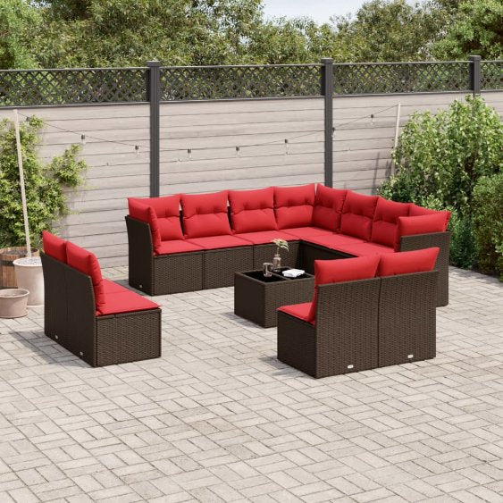 vidaXL 11-teiliges Gartensofa-Set mit Kissen, schwarzes Polyrattan