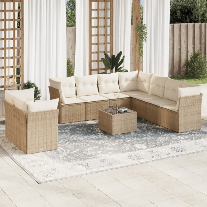 9-tlg. Garten-Sofagarnitur mit Kissen Schwarz Poly Rattan