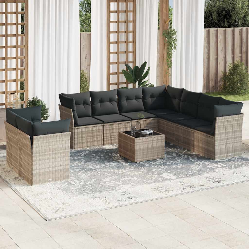 9-tlg. Garten-Sofagarnitur mit Kissen Schwarz Poly Rattan