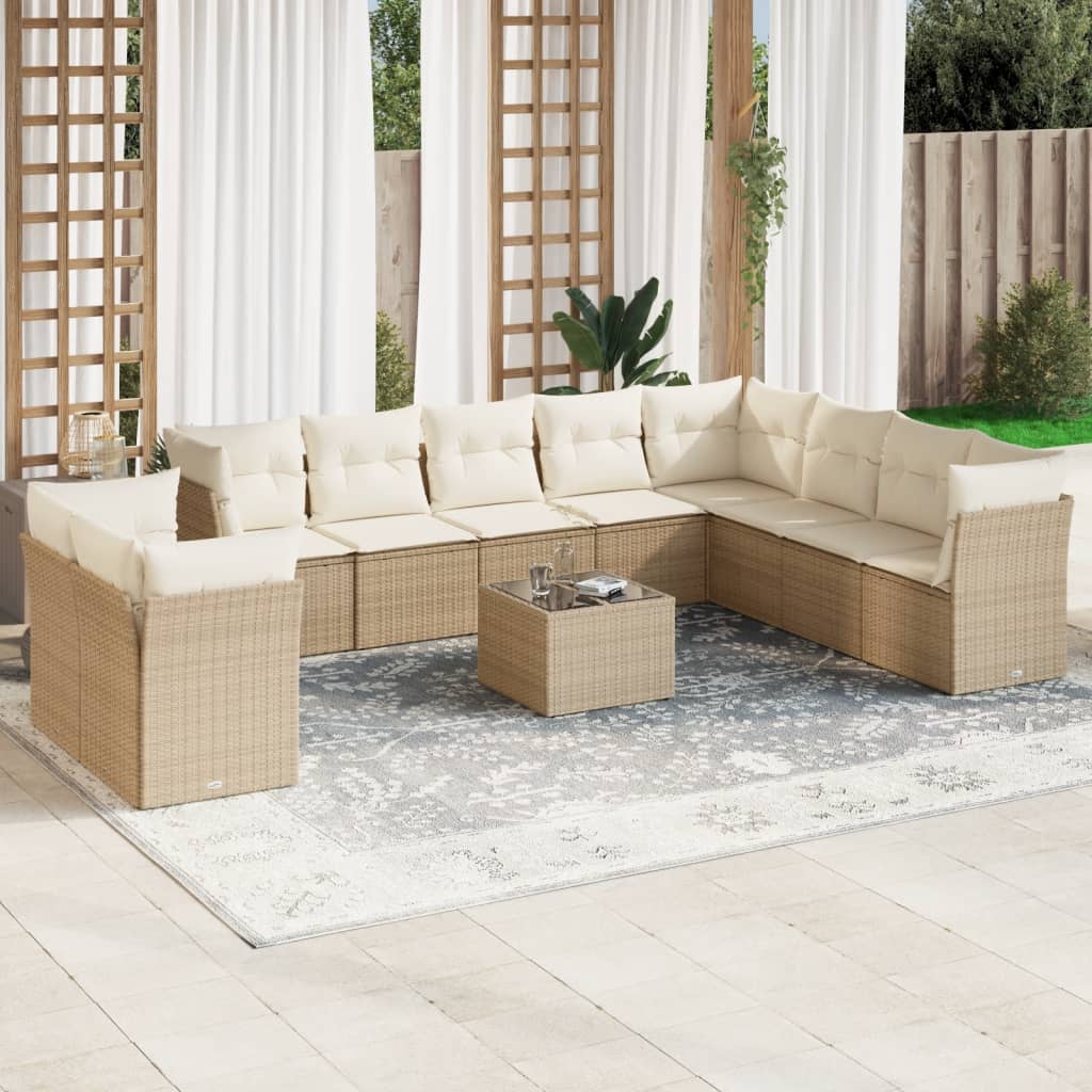 vidaXL 10-tlg. Garten-Sofagarnitur mit Kissen Schwarz Poly Rattan