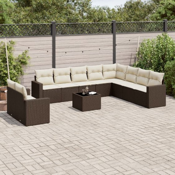 vidaXL 10-tlg. Garten-Sofagarnitur mit Kissen Schwarz Poly Rattan