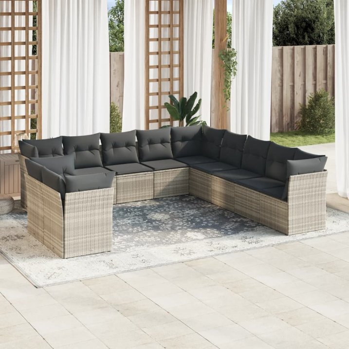 vidaXL 11-tlg. Garten-Sofagarnitur mit Kissen Schwarz Poly Rattan
