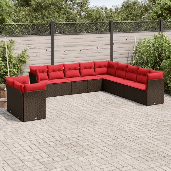 vidaXL 11-teiliges Gartensofa-Set mit Kissen, schwarzes Polyrattan