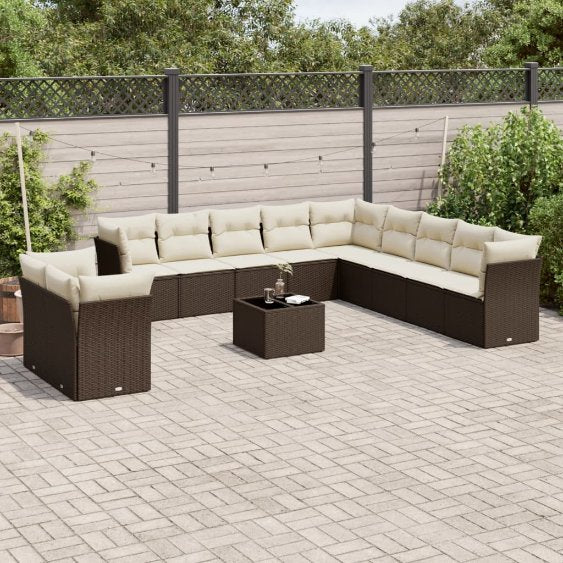 vidaXL 11-tlg. Garten-Sofagarnitur mit Kissen Schwarz Poly Rattan