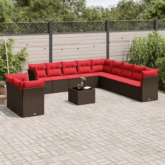 vidaXL 11-teiliges Gartensofa-Set mit Kissen, schwarzes Polyrattan