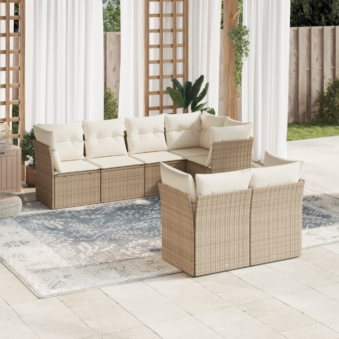 7-tlg. Garten-Sofagarnitur mit Kissen Schwarz Poly Rattan