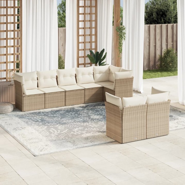 8-tlg. Garten-Sofagarnitur mit Kissen Schwarz Poly Rattan
