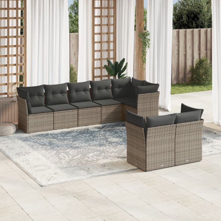 8-tlg. Garten-Sofagarnitur mit Kissen Schwarz Poly Rattan