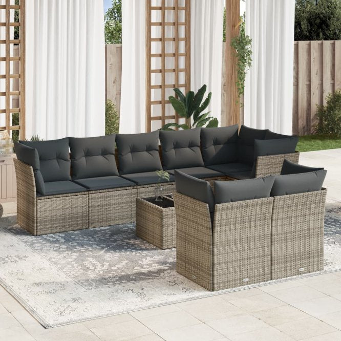 8-tlg. Garten-Sofagarnitur mit Kissen Schwarz Poly Rattan