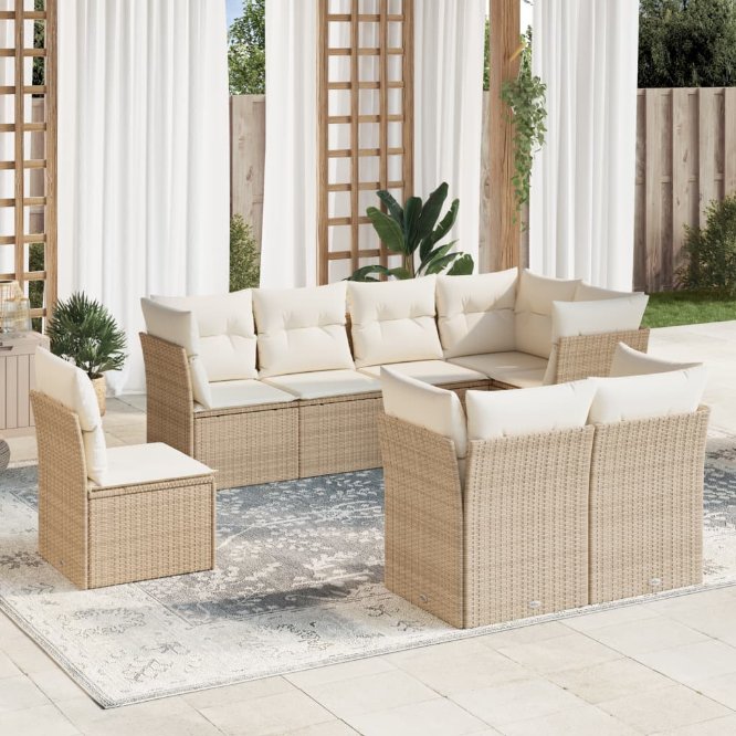 8-tlg. Garten-Sofagarnitur mit Kissen Schwarz Poly Rattan