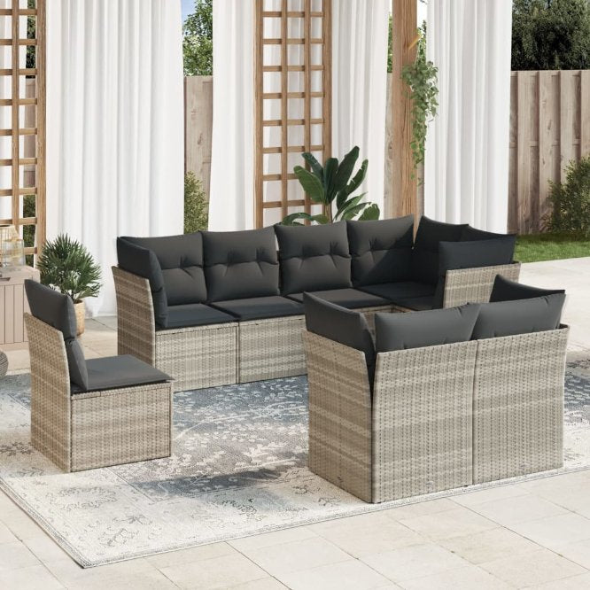 8-tlg. Garten-Sofagarnitur mit Kissen Schwarz Poly Rattan