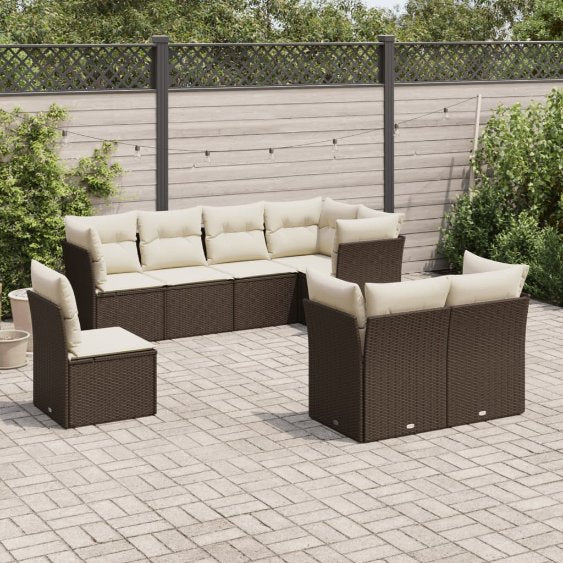 8-tlg. Garten-Sofagarnitur mit Kissen Schwarz Poly Rattan