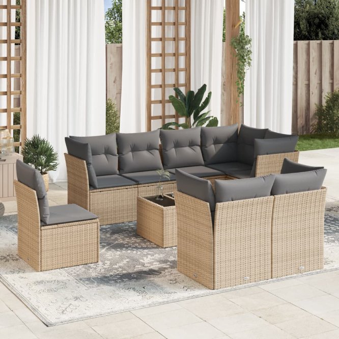 8-tlg. Garten-Sofagarnitur mit Kissen Schwarz Poly Rattan
