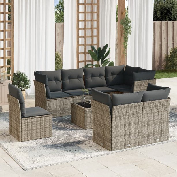 8-tlg. Garten-Sofagarnitur mit Kissen Schwarz Poly Rattan