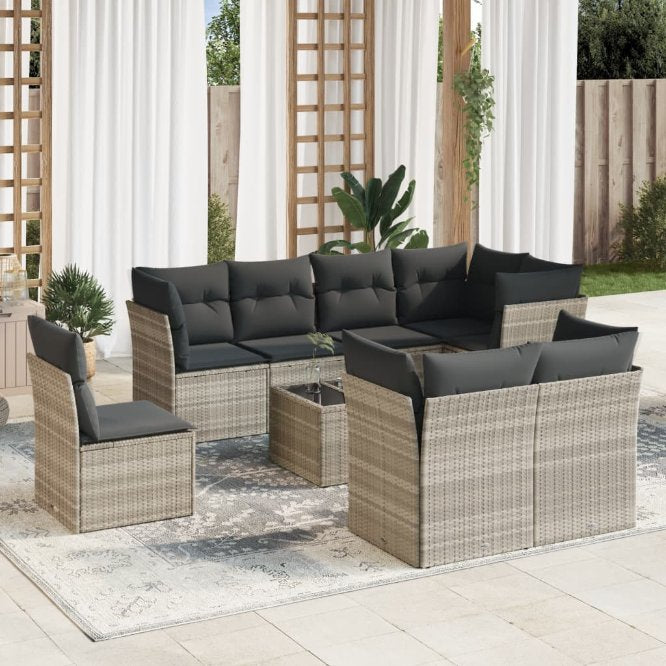 8-tlg. Garten-Sofagarnitur mit Kissen Schwarz Poly Rattan