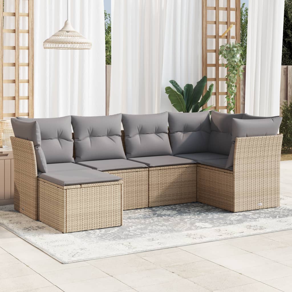 6-tlg. Garten-Sofagarnitur mit Kissen Schwarz Poly Rattan