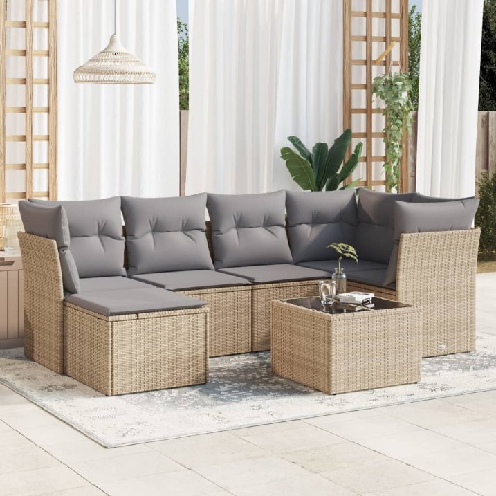 6-tlg. Garten-Sofagarnitur mit Kissen Schwarz Poly Rattan
