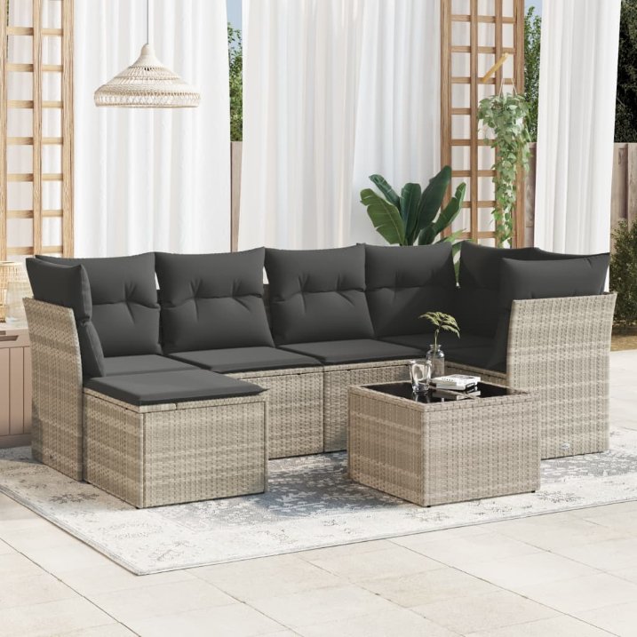 6-tlg. Garten-Sofagarnitur mit Kissen Schwarz Poly Rattan