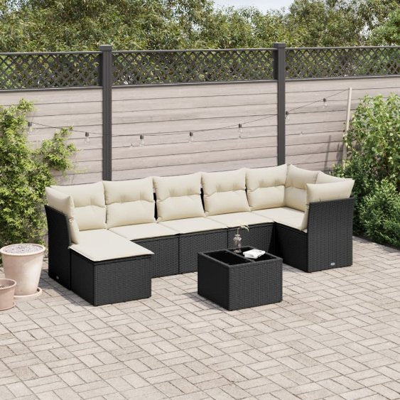 7-tlg. Garten-Sofagarnitur mit Kissen Schwarz Poly Rattan