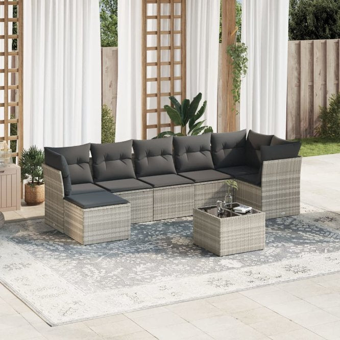 7-tlg. Garten-Sofagarnitur mit Kissen Schwarz Poly Rattan