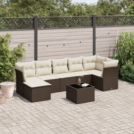 7-tlg. Garten-Sofagarnitur mit Kissen Schwarz Poly Rattan
