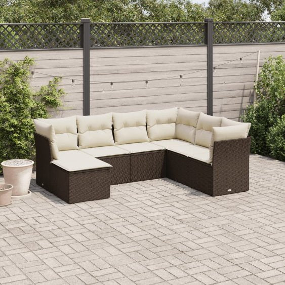 7-tlg. Garten-Sofagarnitur mit Kissen Schwarz Poly Rattan
