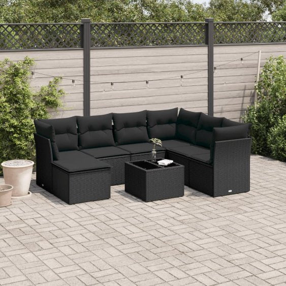 7-tlg. Garten-Sofagarnitur mit Kissen Schwarz Poly Rattan