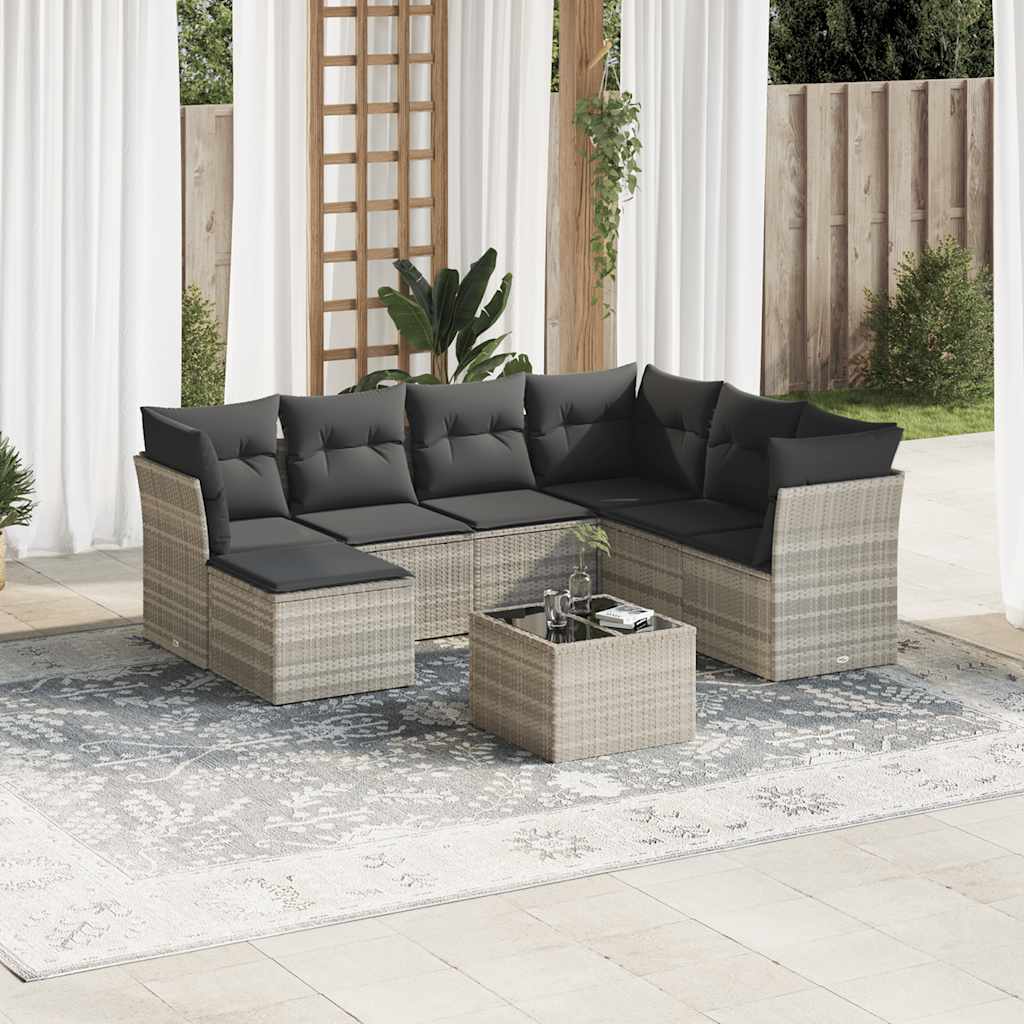 7-tlg. Garten-Sofagarnitur mit Kissen Schwarz Poly Rattan