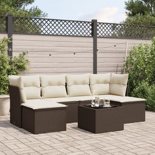 6-tlg. Garten-Sofagarnitur mit Kissen Schwarz Poly Rattan