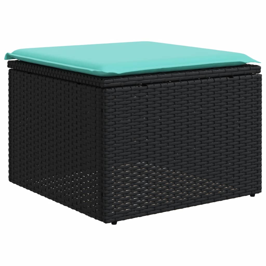 7-teiliges Gartensofa-Set mit Kissen, schwarzes Polyrattan