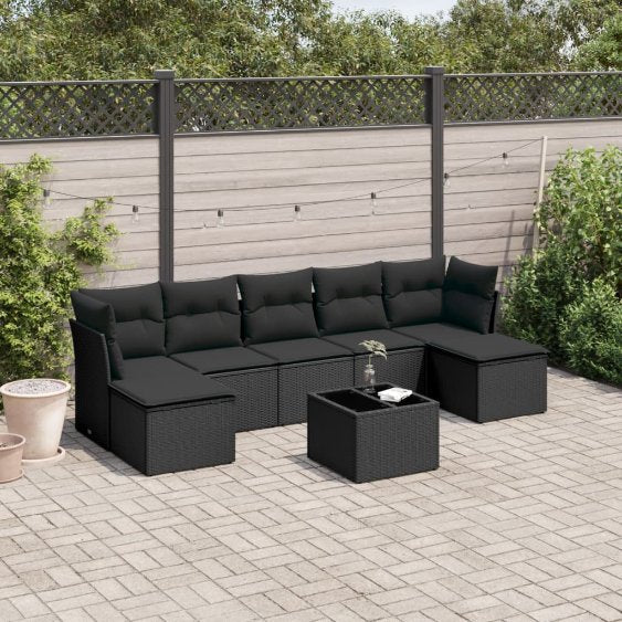 7-tlg. Garten-Sofagarnitur mit Kissen Schwarz Poly Rattan