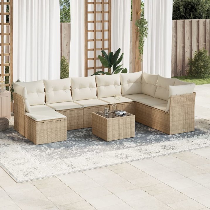 8-tlg. Garten-Sofagarnitur mit Kissen Schwarz Poly Rattan