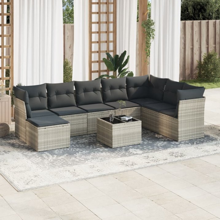 8-tlg. Garten-Sofagarnitur mit Kissen Schwarz Poly Rattan