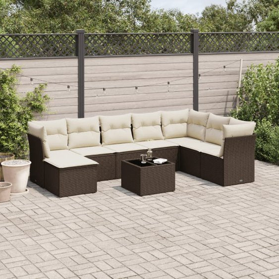 8-tlg. Garten-Sofagarnitur mit Kissen Schwarz Poly Rattan