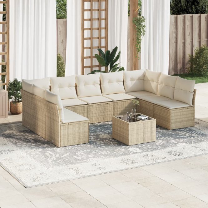 9-tlg. Garten-Sofagarnitur mit Kissen Schwarz Poly Rattan