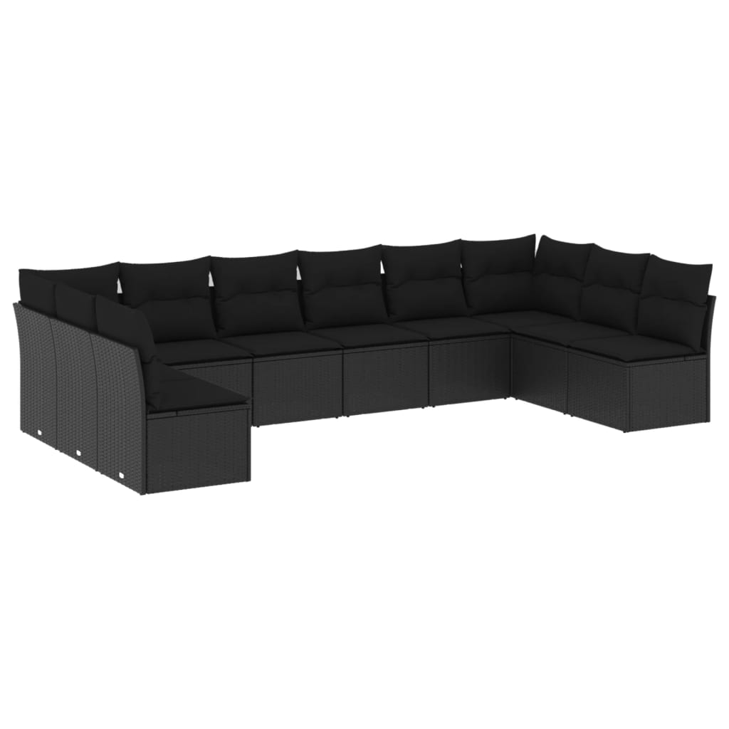 vidaXL 10-tlg. Garten-Sofagarnitur mit Kissen Schwarz Poly Rattan