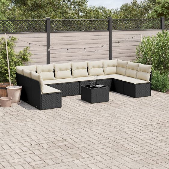 vidaXL 10-tlg. Garten-Sofagarnitur mit Kissen Schwarz Poly Rattan