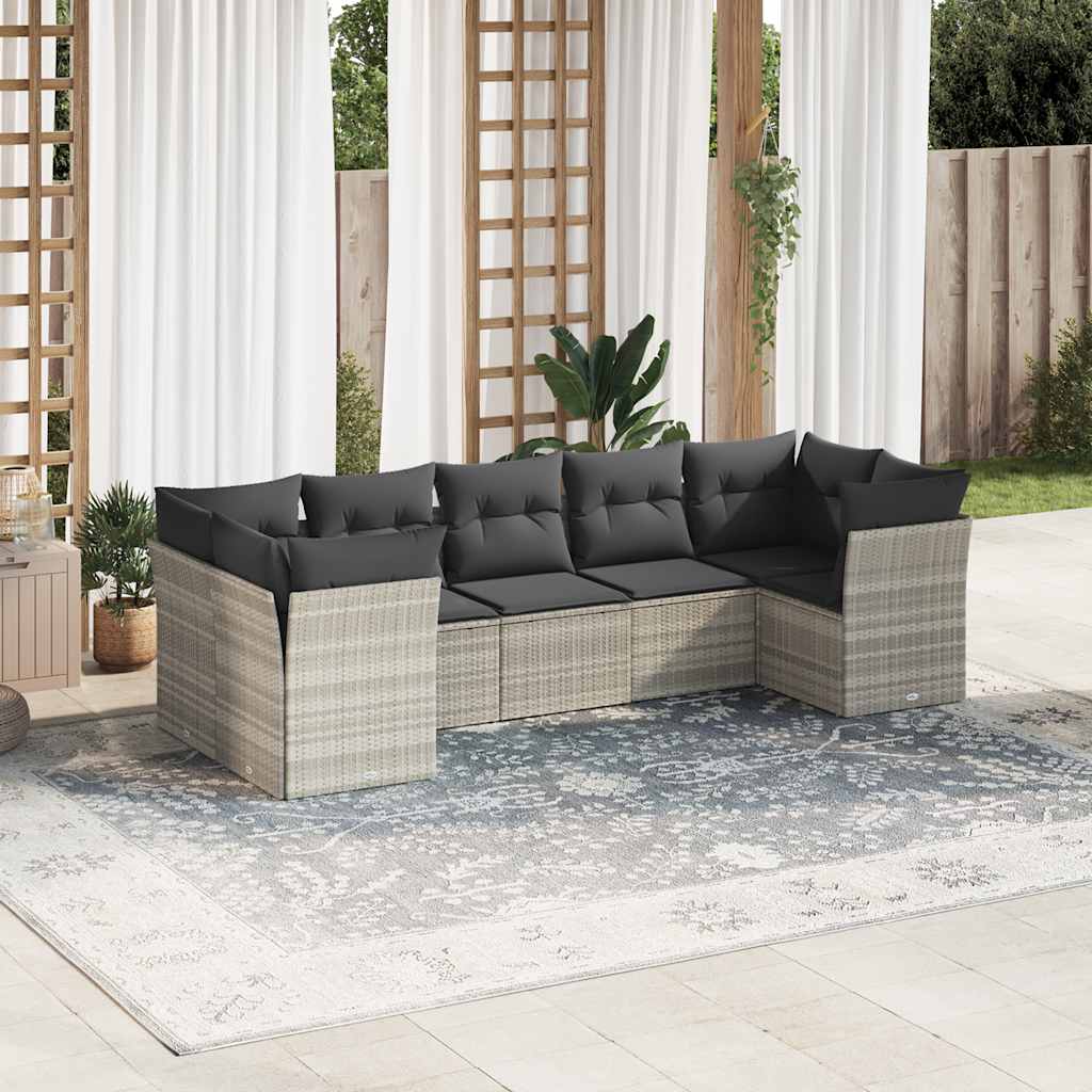 7-tlg. Garten-Sofagarnitur mit Kissen Schwarz Poly Rattan