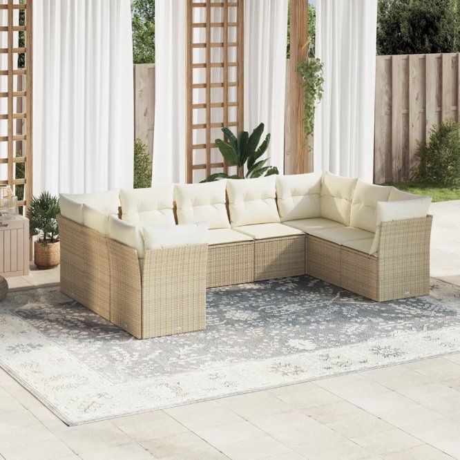 9-tlg. Garten-Sofagarnitur mit Kissen Schwarz Poly Rattan