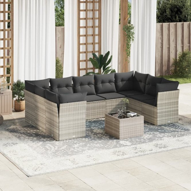 9-tlg. Garten-Sofagarnitur mit Kissen Schwarz Poly Rattan