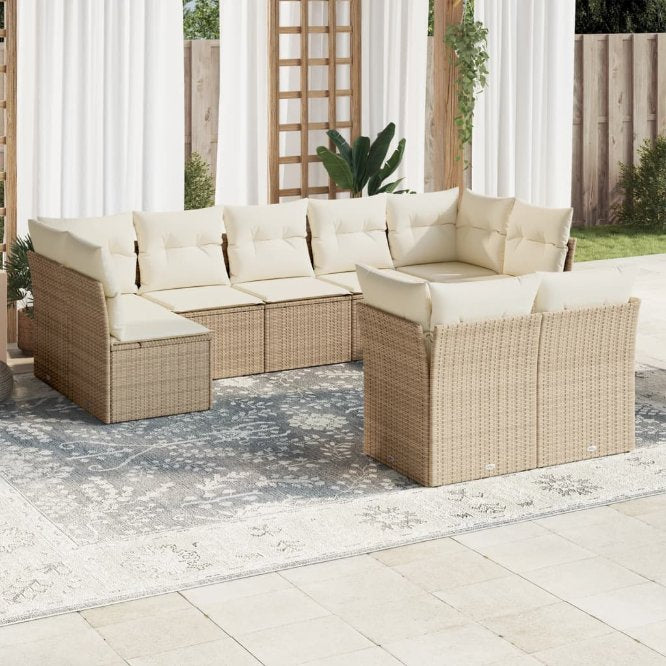 9-tlg. Garten-Sofagarnitur mit Kissen Schwarz Poly Rattan